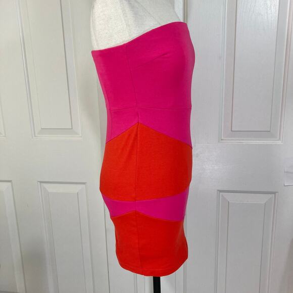 Colorblock strapless bodycon mini dress, ladies small pink orange clubwear - Picture 2 of 7
